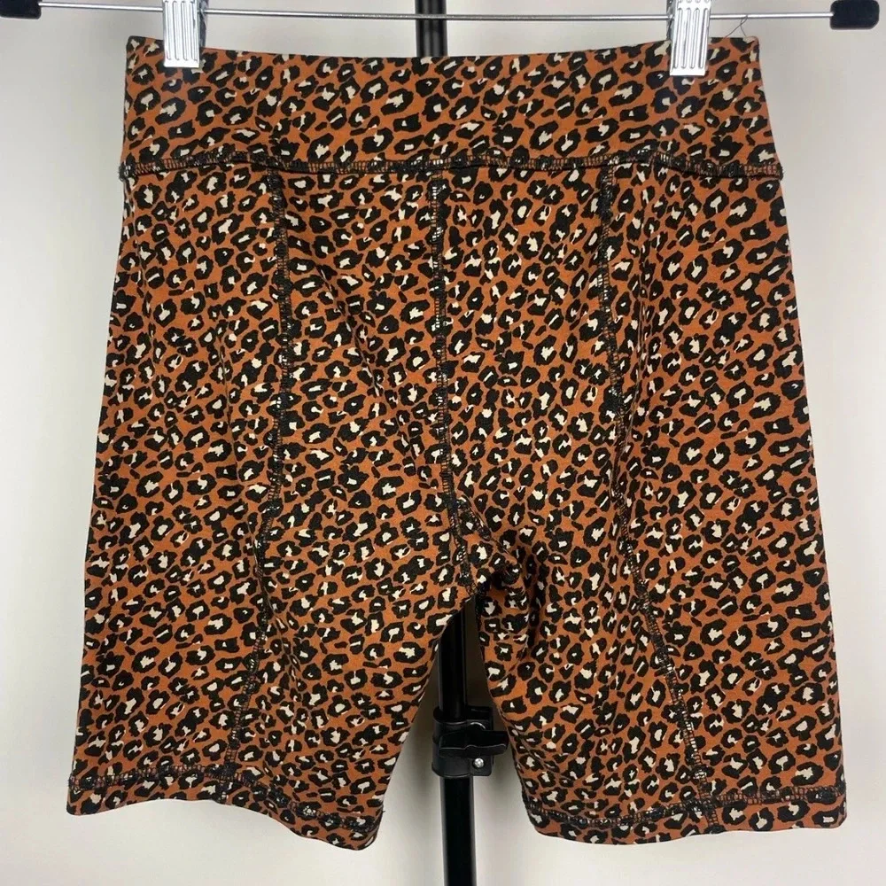 Free People Orange Black‎ Leopard Print Zip Front Biker Shorts